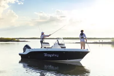 father and son fishing off the Trophy T20CC fishing boat