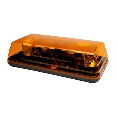 Rectangular amber emergency warning light with transparent casing for enhanced visibility.