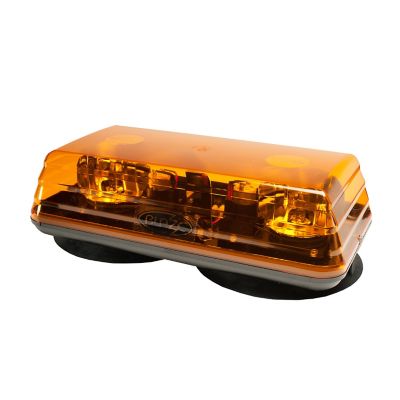 Amber ECCO 5135A-VM rotating strobe minibar with low profile and magnetic mount base, ideal for visibility and safety.