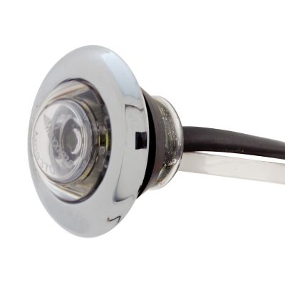 LED 1" Auxiliary Micro Strobe with chrome finish and compact design, showcasing a single lens and black wiring.