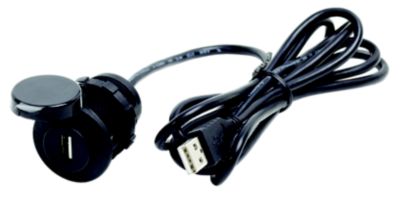 USB extension cable with black connector and protective cap, designed for Blue Sea Systems, 12V compatibility.
