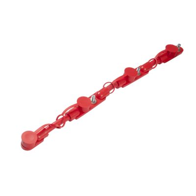 Red overmolded battery cable assembly for four batteries, featuring secure connections and durable construction.