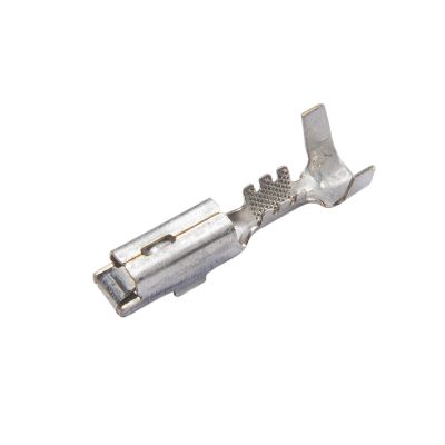 Female 18-16 Ga Metri-Pack 280 terminal without metal prongs, showcasing precision design for effective wire connectivity.