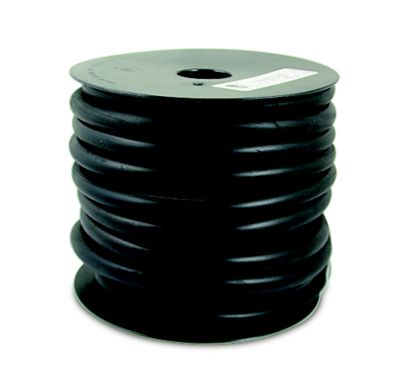 Black coil of HBD Thermoid windshield wiper or vacuum hose, neatly wound and displayed on a spool.