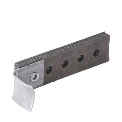 Universal strap exhaust hanger with metal plate and multiple holes for secure mounting in automotive applications.