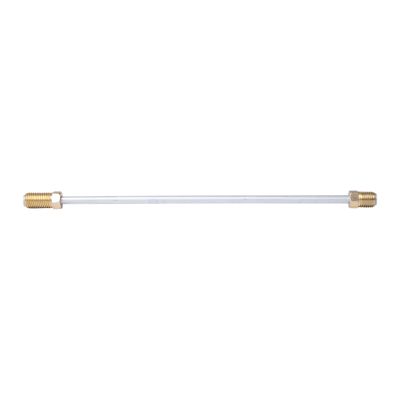 Steel brake line with threaded connectors on both ends, showcasing durable construction and essential automotive part design.