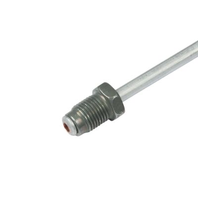 Hydraulic steel brake line with metal fitting, showcasing durable design for international automotive applications.