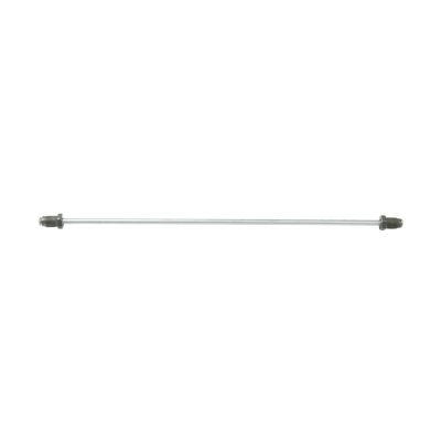 Hydraulic steel brake line with threaded ends for international vehicles, showcasing durable metal construction.