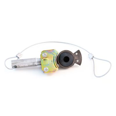 Universal Dummy Gladhand with attached cable, featuring metallic body, rubber grommet, and secure fasteners on a white background.