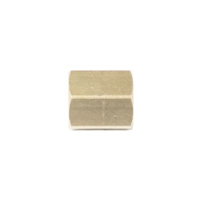 Brass brake line union with a hexagonal shape, designed for connecting brake lines.