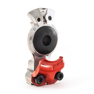 Red Tramec Sloan emergency gladhand with metallic finish and black rubber seal, designed for air brake systems.