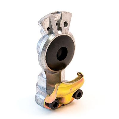 Universal gladhand connector with metallic finish and rubber seal, designed for air brake connections in vehicles.