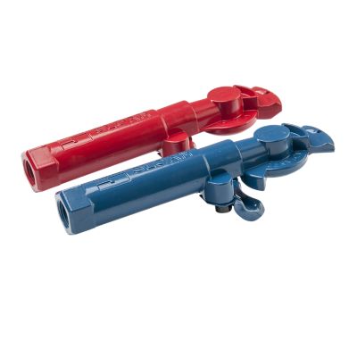 Red and blue gladhand and grip combo set, Tramec Sloan 441228, for service and emergency use in heavy-duty trucking.