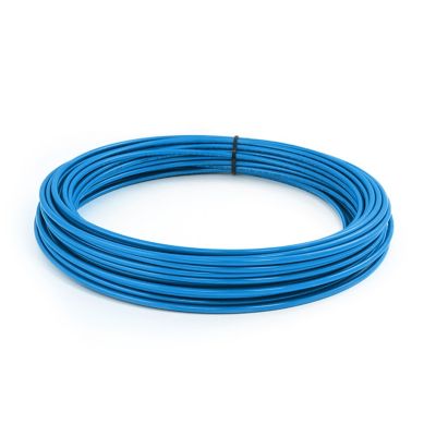 Blue nylon air brake tubing coiled neatly, showcasing its flexible and durable design for efficient use in braking systems.