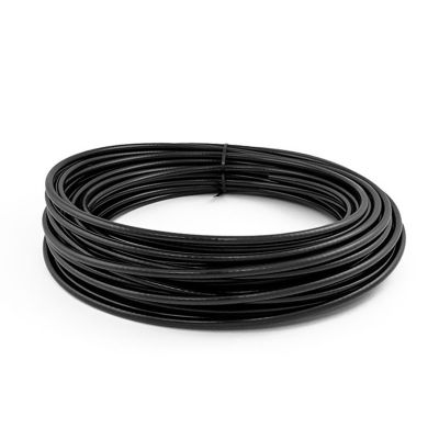 Black nylon air brake tubing coil, Tramec Sloan brand, showcasing durability and flexibility for automotive use.