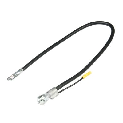 Black battery cable, 4 gauge, with side terminal and secondary leads, ideal for automotive connections.
