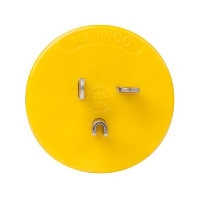 Yellow RV generator adapter with prongs, converts 20A male to 30A female, designed for efficient power connectivity.