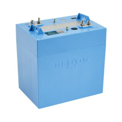 Innovative blue RELiON InSight Series Battery with visible terminals and branding, highlighting advanced battery technology.