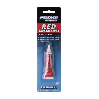 Prime Guard Red Threadlocker, high strength formula in a compact bottle, ideal for sealing leaks and preventing rust lock.