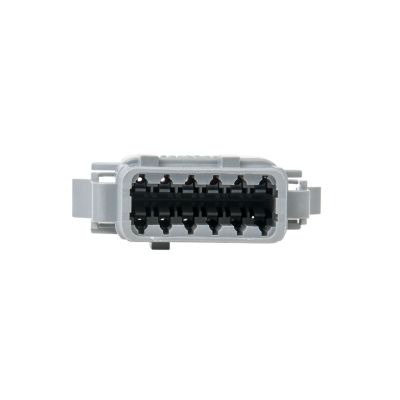 Gray ATM Series 12-way plug connector showcasing internal connectors for secure wiring solutions.