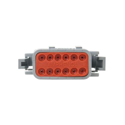 Gray and orange 12-way ATM series plug, showcasing its compact and durable design.