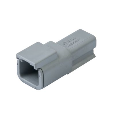 Gray Amphenol ATM04-2P, 2-way receptacle connector with a rectangular shape, featuring a robust, durable design.