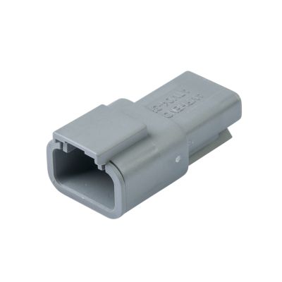 Gray Amphenol ATM04-3P, 3-way connector receptacle featuring a rectangular shape and durable design.