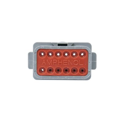 Gray and orange 12-way AT series receptacle housing with visible connector slots.