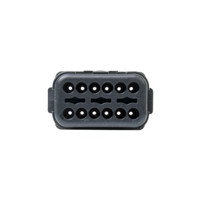 AT Series 12-Way Receptacle with Strain Relief, featuring a durable black housing and multiple connection points.