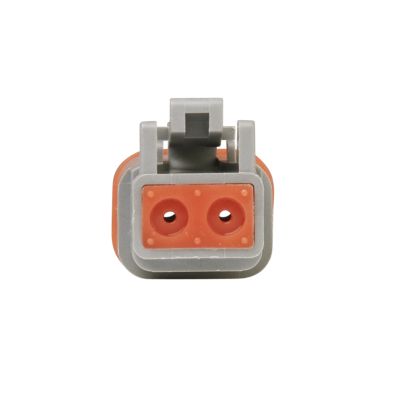 AT Series Harsh Environment 2-Way Plug with gray housing and orange interface. Durable and waterproof design.