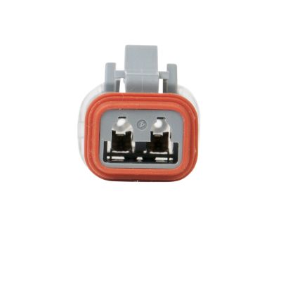 AT Series Plug with LED, 12V, featuring a gray casing and dual connector ports, highlighted by a red sealing ring.
