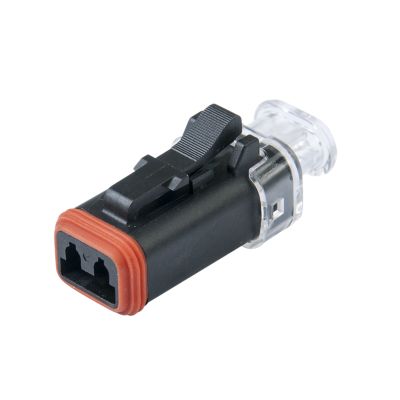 Amphenol AT 2-way plug with LED indicator, black casing, red seal, clear connector, 24V connector component.