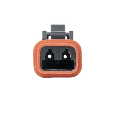 AT Series 2-way plug with strain relief, featuring a durable design and orange gasket for secure electrical connections.