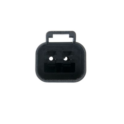 Two-way AT Series receptacle with strain relief, front view showing dual openings for secure connections.