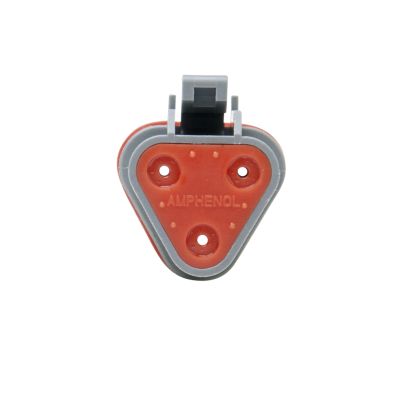 Three-way AT Series plug for harsh environments, featuring a durable red and gray design with secure locking mechanism.