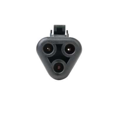 Three-way AT Series plug with strain relief, showcasing a durable triangular design for secure electrical connections.