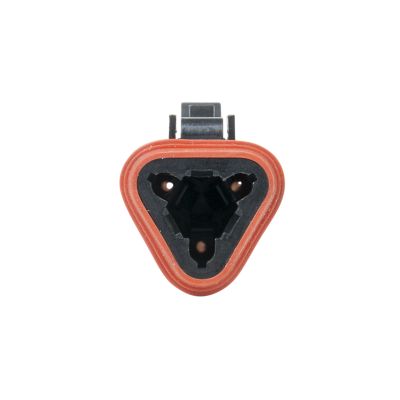 Three-way AT Series plug with red trim and strain relief, showcasing durable design and efficiency.