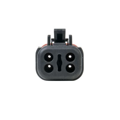 Four-way AT Series plug with strain relief, featuring a compact design ideal for secure electrical connections.