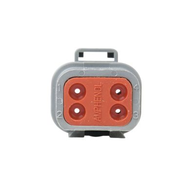 4-way AT Series Receptacle Housing, highlighting durable design with visible connection points and labeling.
