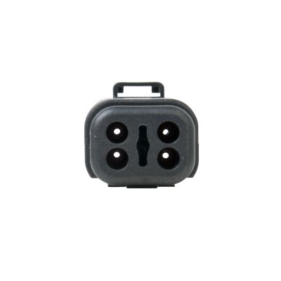 4-way AT Series receptacle with strain relief in black, featuring four circular slots, ideal for secure electrical connections.