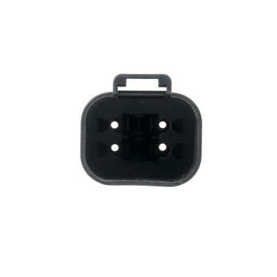 AT Series Receptacle 4-Way Connector with Strain Relief, showcasing black plastic body and symmetrical design.