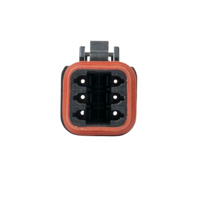 6-way AT Series plug featuring strain relief, showcasing durable design and six socket configuration.