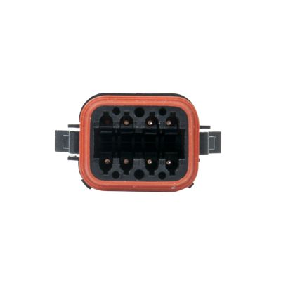 Plug with 8-way connector and strain relief, showcasing durable materials. Ideal for secure electrical connections.