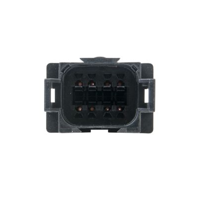 Black AT Series 8-way receptacle with strain relief, showcasing the front view of connector pins. Ideal for secure cable connections.