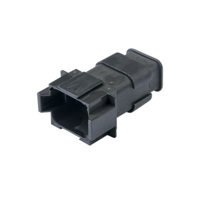 Black Amphenol AT 8-way receptacle with strain relief, showcasing durable design and multi-connection capabilities.