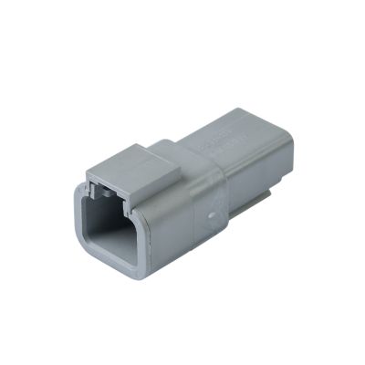 Gray Amphenol ATP04-2P 2-way receptacle plug with durable casing, designed for secure electrical connections.