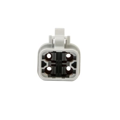 Four-way ATP Series plug connector with secure latch design, showcasing empty slots for electrical connections.