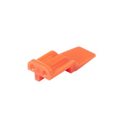 Orange Amphenol AWM-2S ATM 2-way plug wedge, showcasing its compact design and two-way connectivity feature.