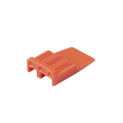Orange Amphenol AWM-3S ATM 3-way plug wedge with three distinct openings, used for secure electrical connections.
