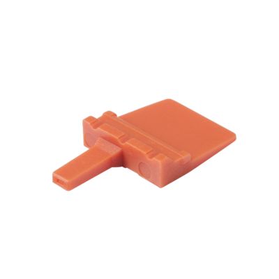 Orange Amphenol AWM-3P ATM 3-way receptacle wedge connector on white background.